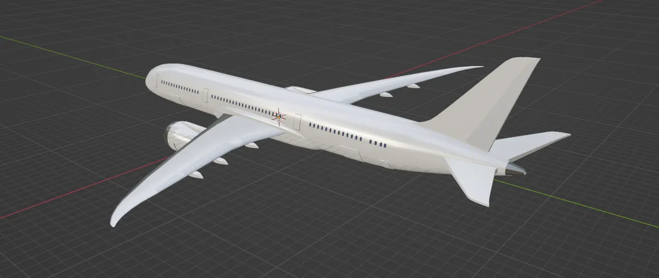 Commercial aircraft hero render, three-quarter view