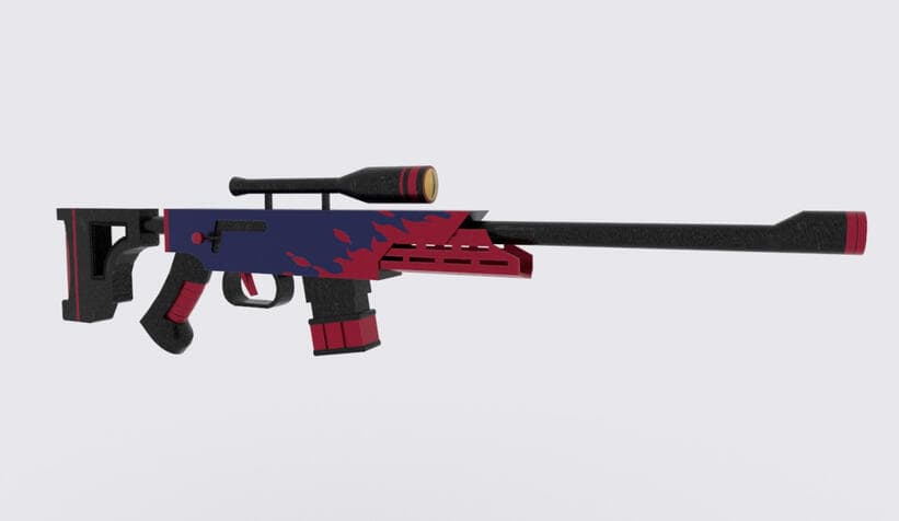 Red and black sniper rifle asset render