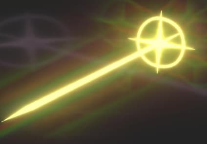 Glowing yellow light beam with a bright starburst flare