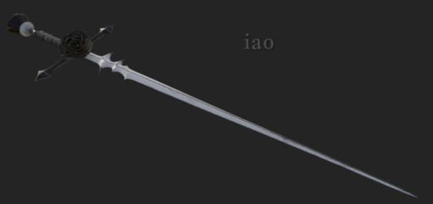 Long thin sword blade on a dark background