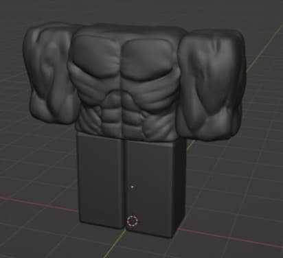 Sculpted muscular torso on a blocky body, shown in the Blender viewport